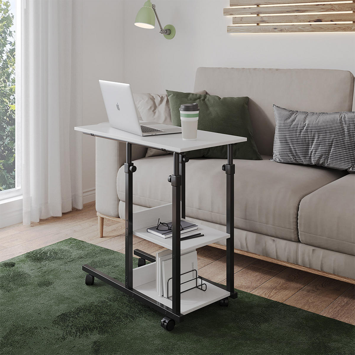 STUBENTISCH Liam Weiß 89 x 40 cm mit Rollen - Schwarz/Weiß, Holzwerkstoff (40/89/80cm) - Vicco