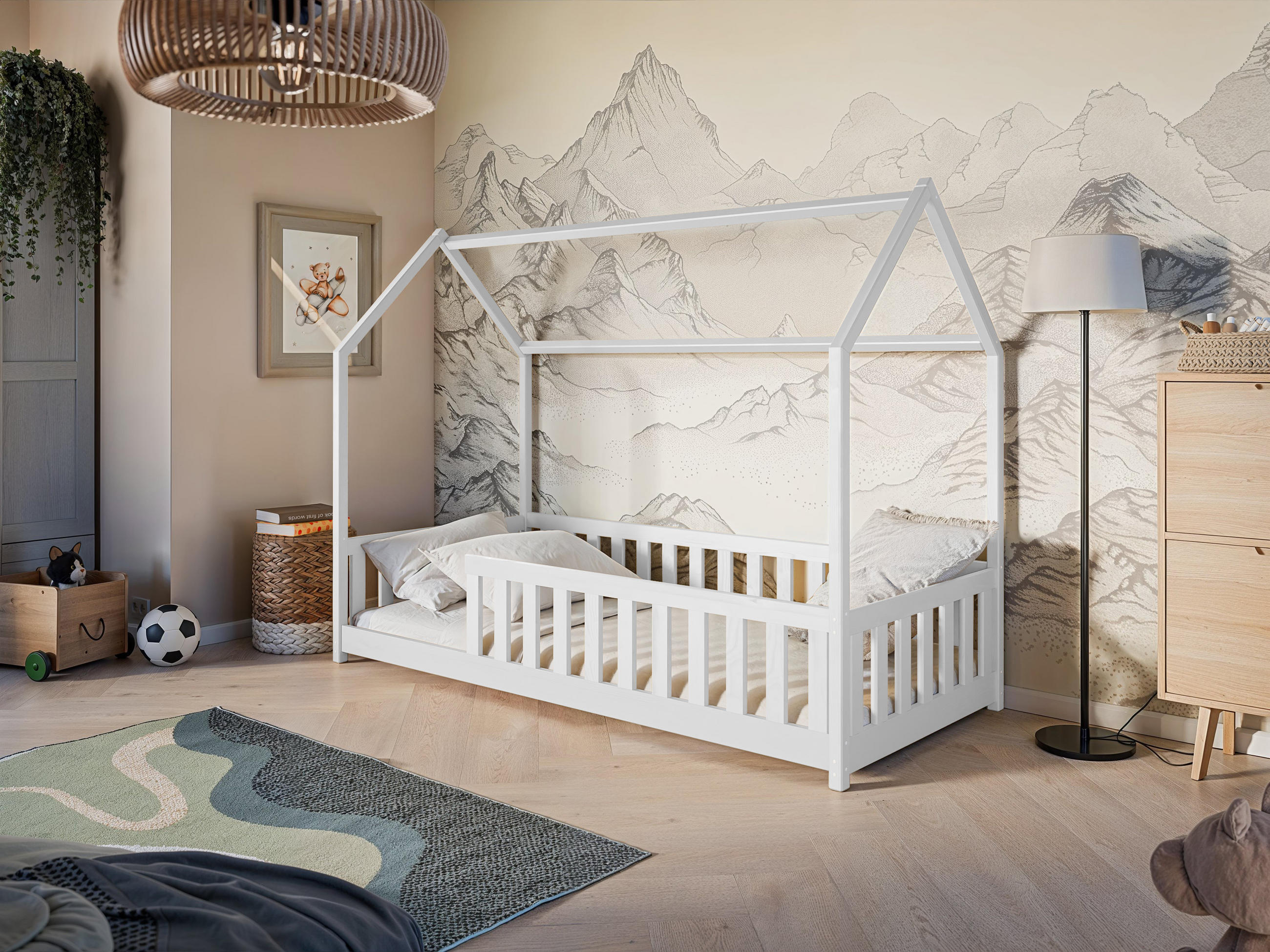 Thumbnail - Kids Collective Bodenbett, Weiß, Holz, Kiefer, 90x200 cm, Kinder- & Jugendzimmer, Kindermöbel, Kinderbetten, Hausbetten