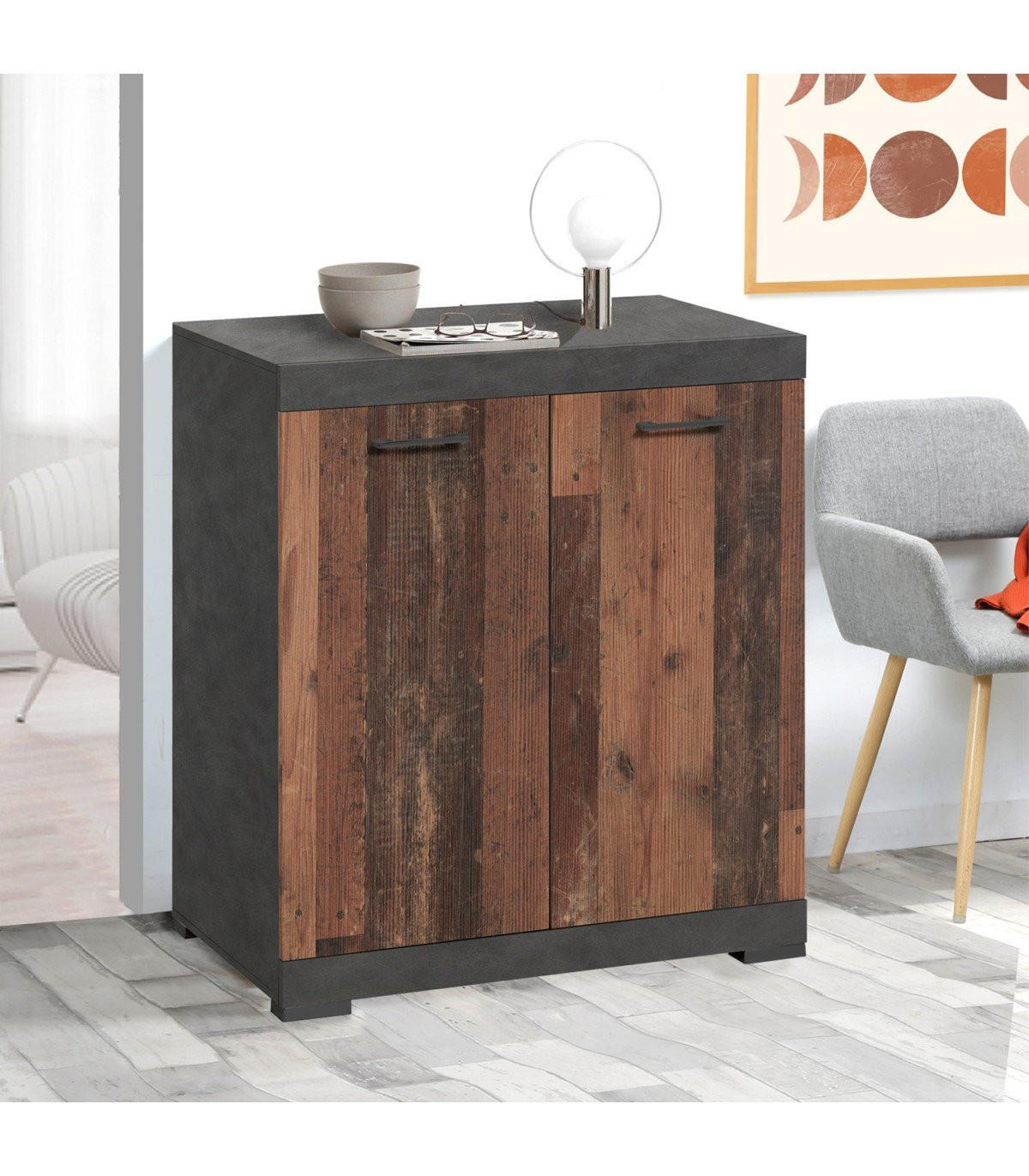 2-TÜRIGES Sideboard mit abnehmbarem Regal L80cm - Bristol - Wildeiche, Holzwerkstoff (34.9/89.9/80cm) - Calicosy