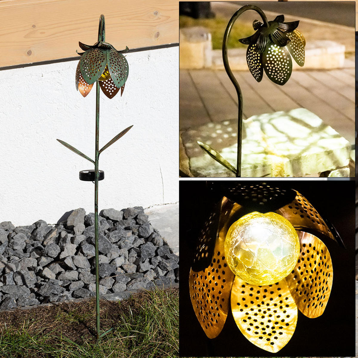 LED AUSSENLEUCHTE Solarleuchte Gold - Goldfarben, Glas (25/15/90cm) - Globo Lighting