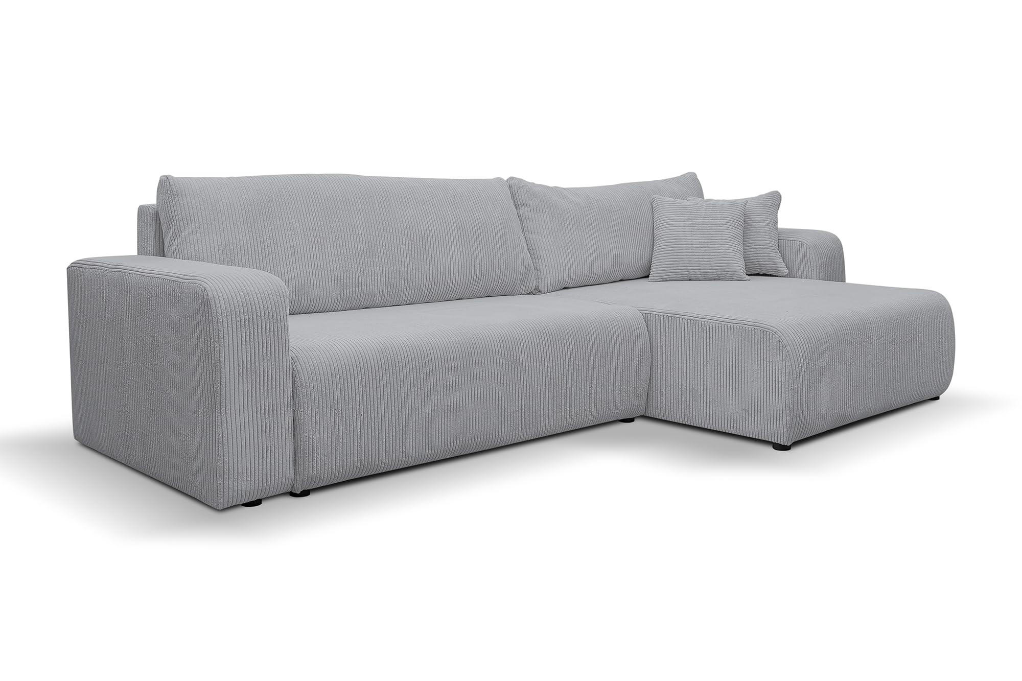 ECKSOFA Luna XL mit Schlaffunktion und Bettkasten Cord-Stoff (Grau) - Grau, Textil (274/142cm) - VENASI MÖBEL