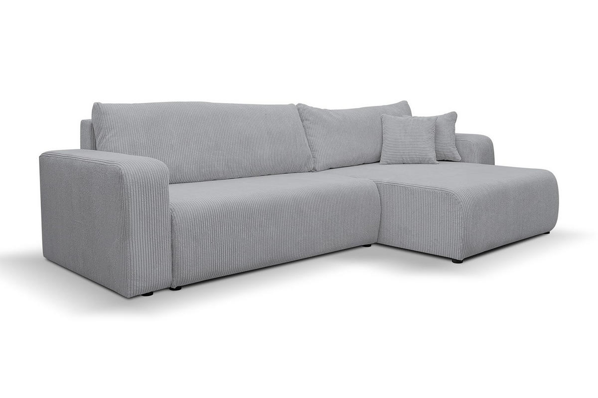 ECKSOFA Luna XL mit Schlaffunktion und Bettkasten Cord-Stoff (Grau) - Grau, Textil (274/142cm) - VENASI MÖBEL