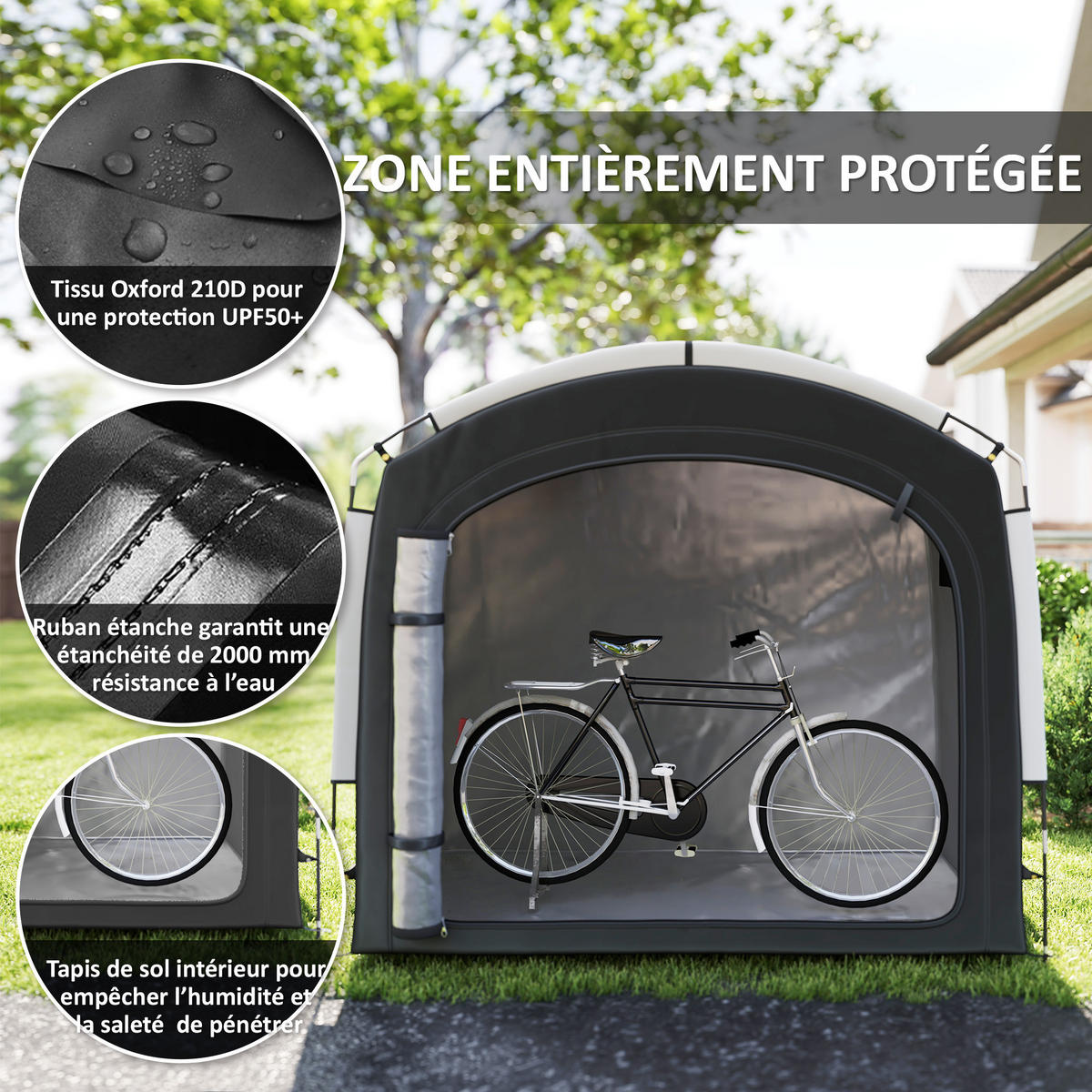 FAHRRADGARAGE DE-12734 220/150/195 cm mit 2 Seitentaschen Schwarz - Schwarz, Textil (150/195/220cm) - ComfortXL