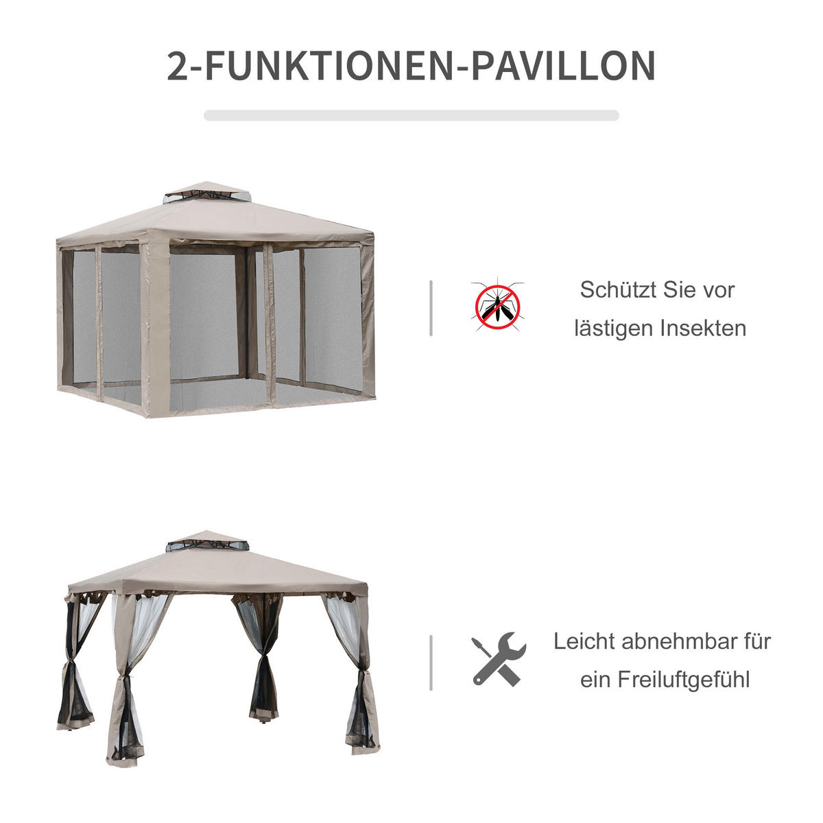 PAVILLON, Grau/Cremeweiß, Polyester, Metall - Grau, Kunststoff (294/265/294cm) - Outsunny