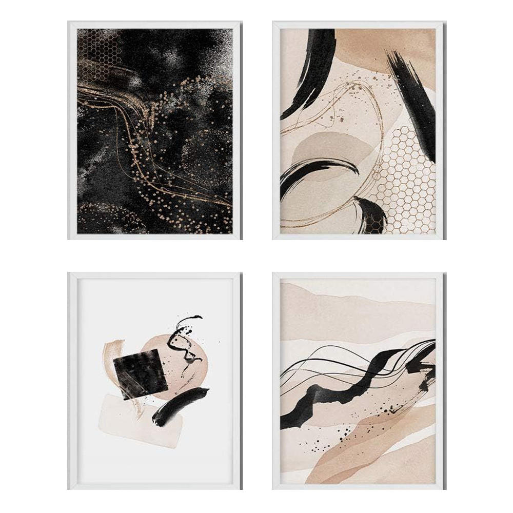 POSTER Set mit 4 Blätter und abstrakten Formen mit braunen Tönen A4 Rahmenlos - Klar, Papier (29.7/3cm) - Nacnic