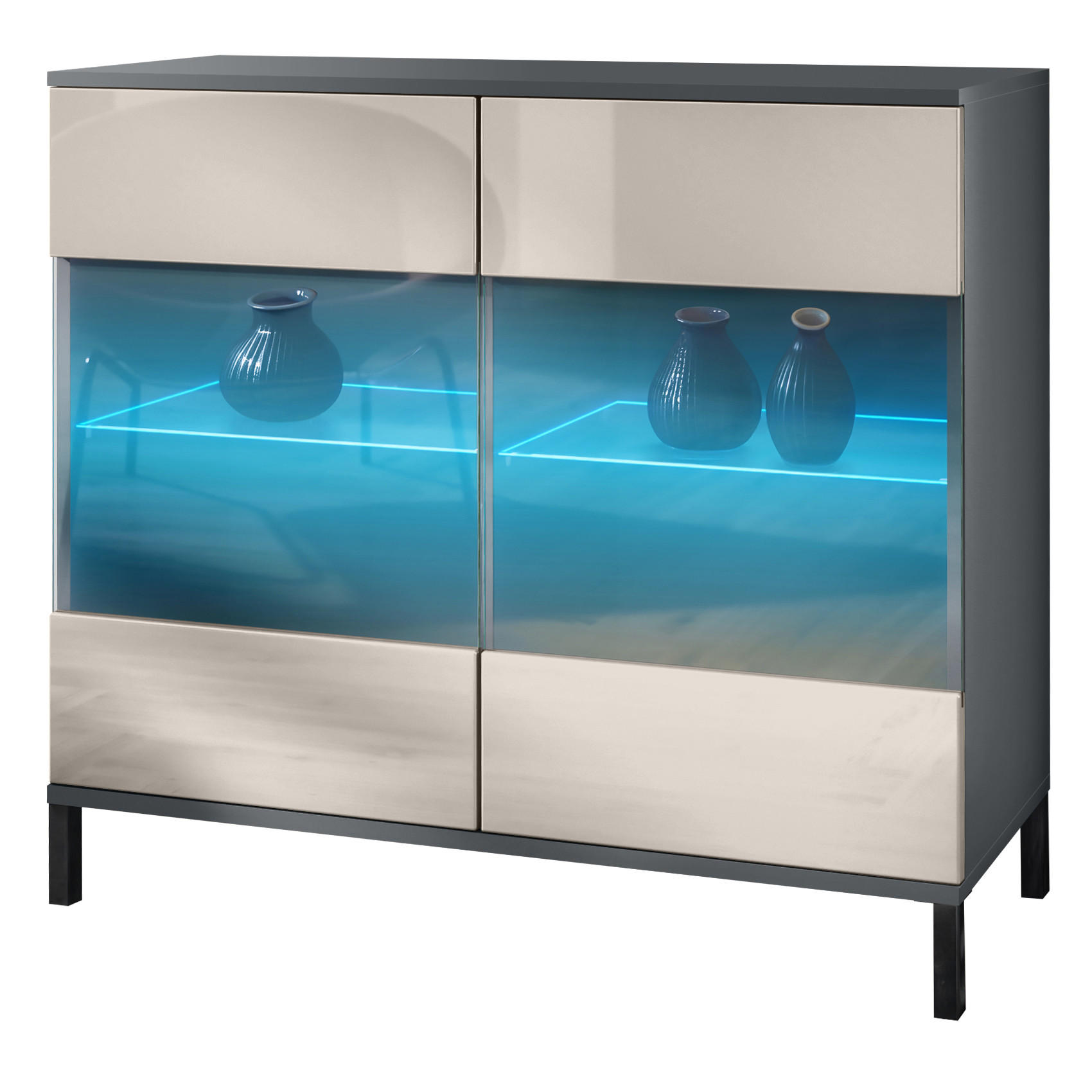 KOMMODE Bari Sandgrau Hochglanz - Sandfarben, Holzwerkstoff (92.5/83.5/35cm) - Vladon