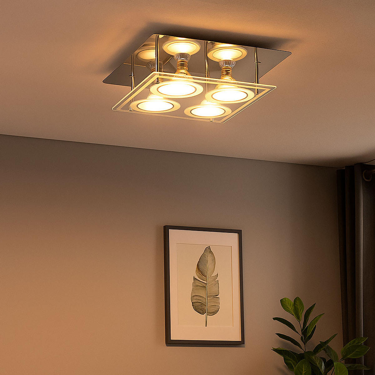 LED DECKENLEUCHTE Glas Silber 4 Flammig - Silberfarben, Glas (26/26/8.5cm) - Globo Lighting