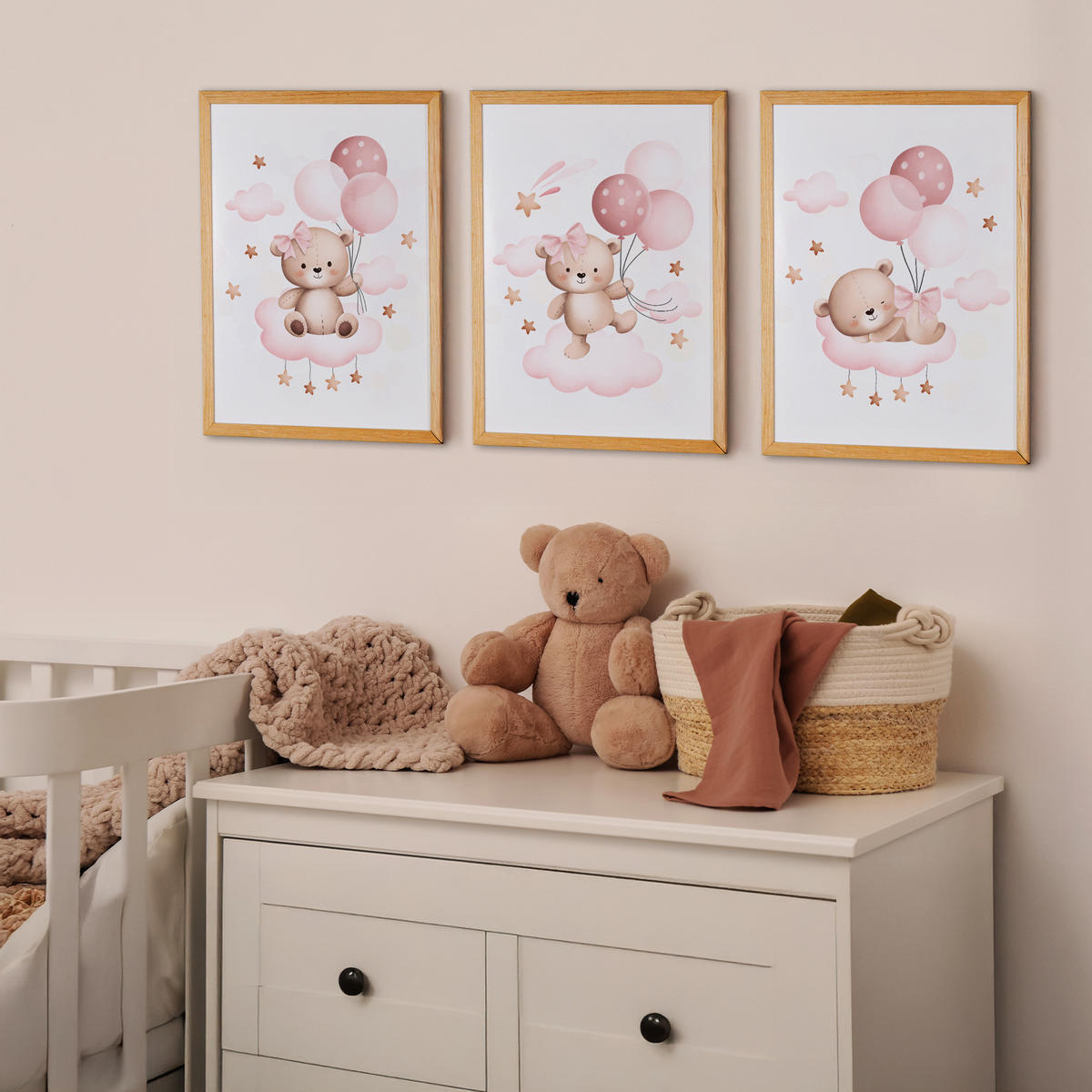 SADA PLAGÁTOV Do Detskej Izby Mackovia Balóny Oblaky A3 30 x 42 cm - biela/ružová, papier (30/42/1cm) - Muralo