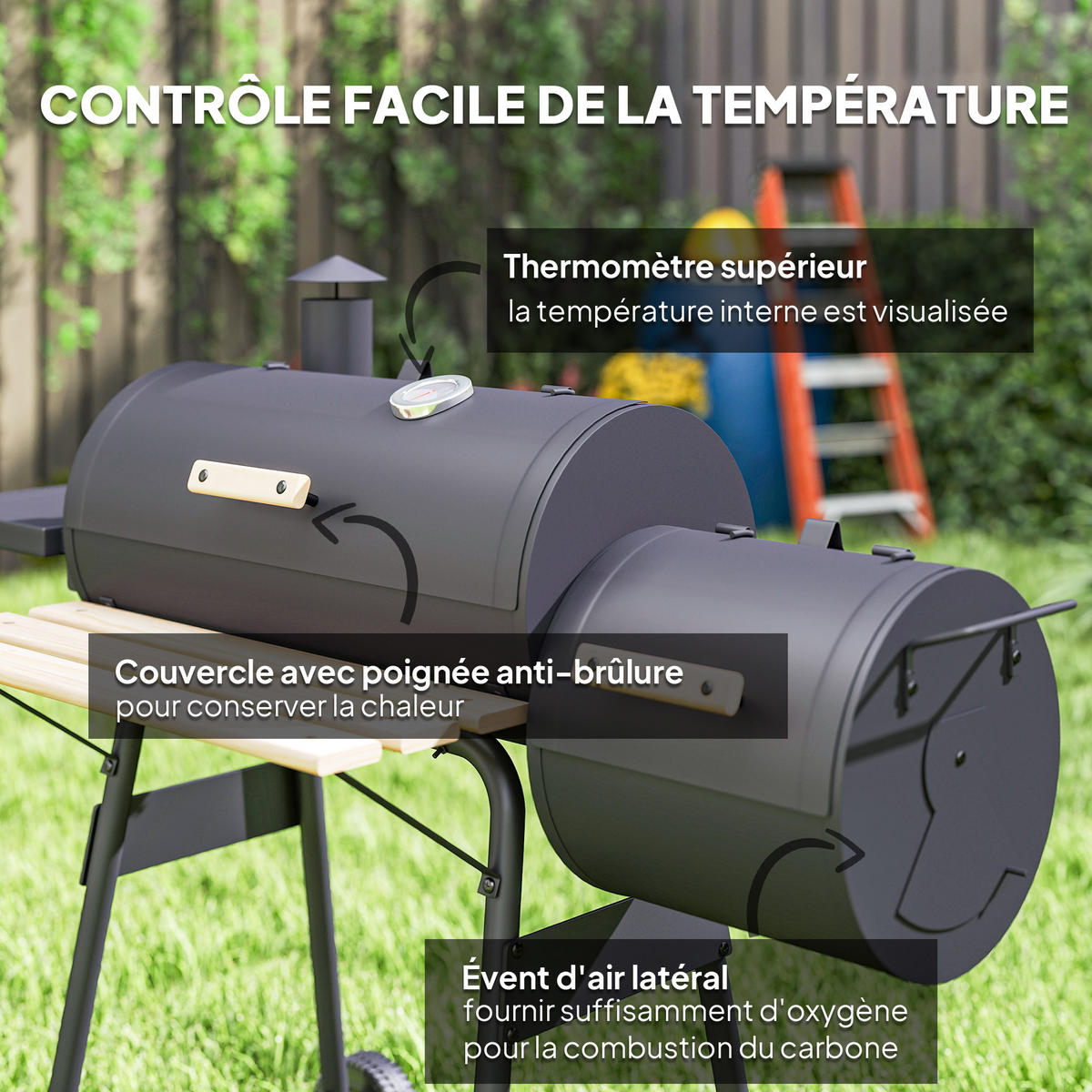 HOLZKOHLEGRILL DE-18258 Schwarz - Schwarz, Metall (53/108/124cm) - ComfortXL