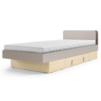 BETT Sorella 90x200 cm mit Lattenrost und Bettkasten-Schublade, ohne Matratze, Porcini + Eiche Mavelie - Eichefarben/Cappuccino, Leder/Holzwerkstoff (90/200cm) - Beautysofa