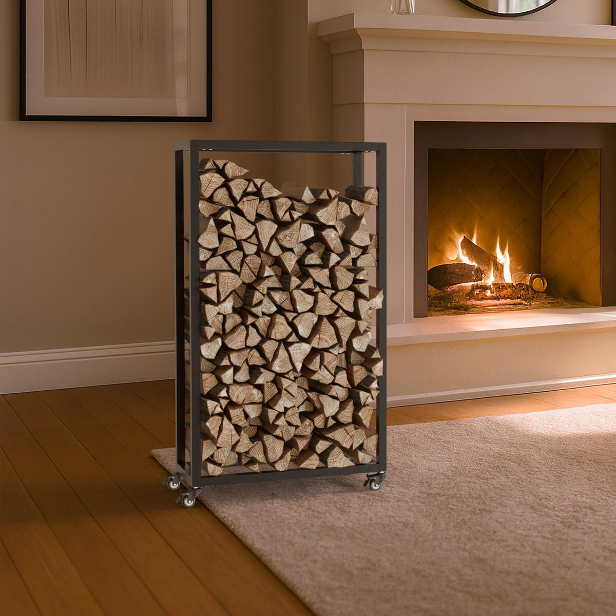 KAMINHOLZREGAL 60/25/100 cm Metall Schwarz - Schwarz, Metall (60/100/25cm) - CLP