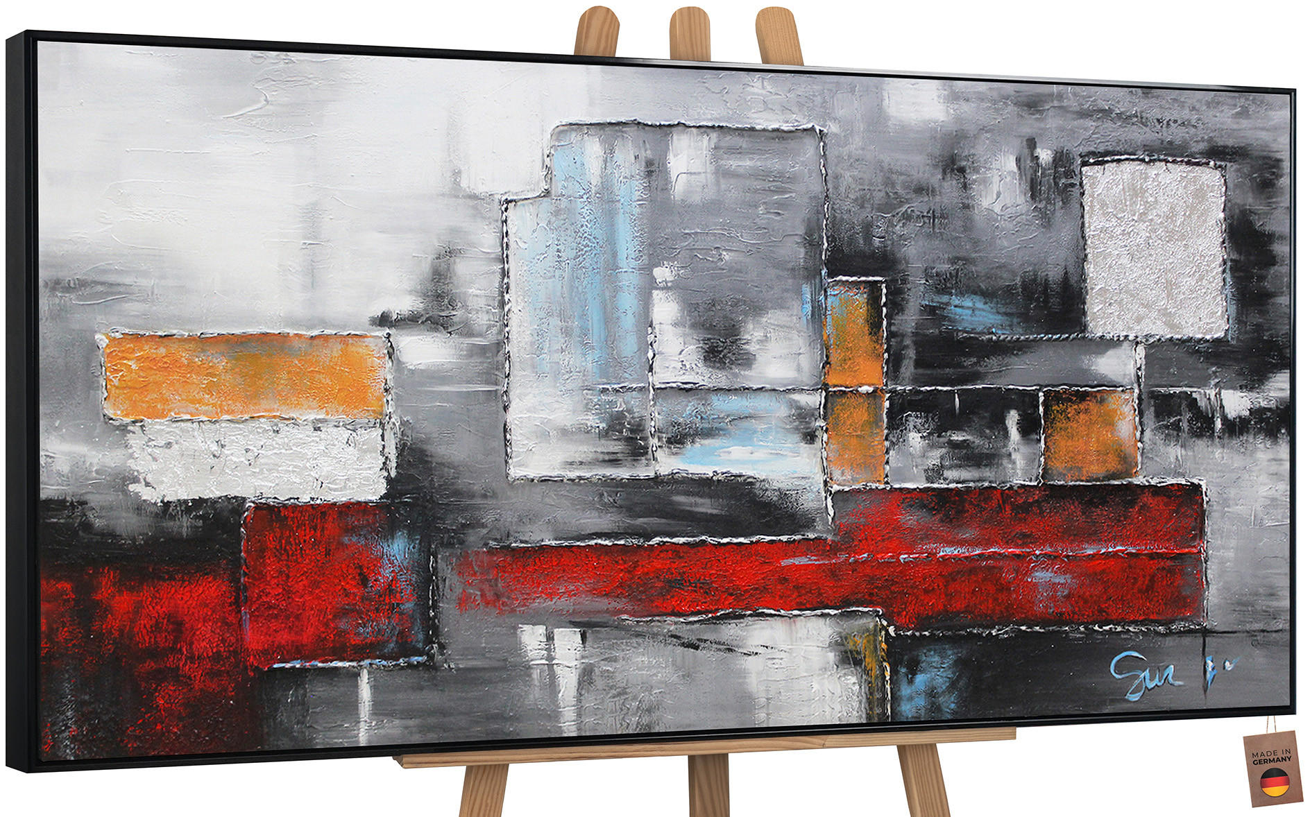 GEMÄLDE Abstraktion Schattenfugenrahmen schwarz 160x80 cm - Schwarz, Holz (160/80cm) - YS-art gallery