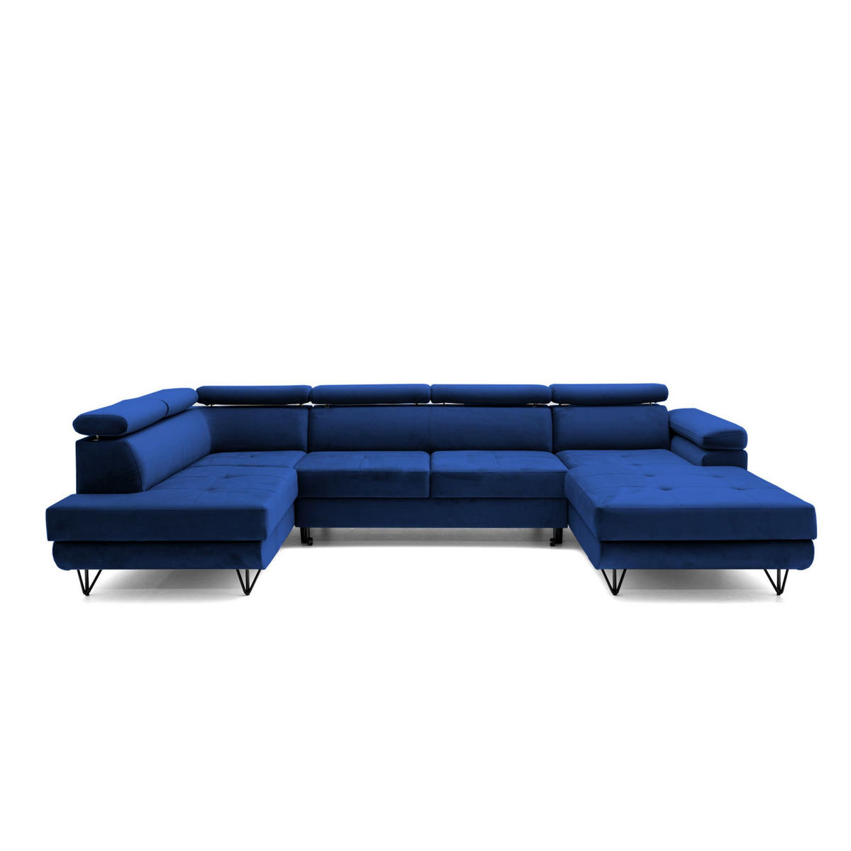 ECKSOFA U-Form JUNIOR U Links mit Schlaffunktion 128x254 Velours Blau - Blau/Schwarz, Holz/Textil (323/90/184cm) - Muffo