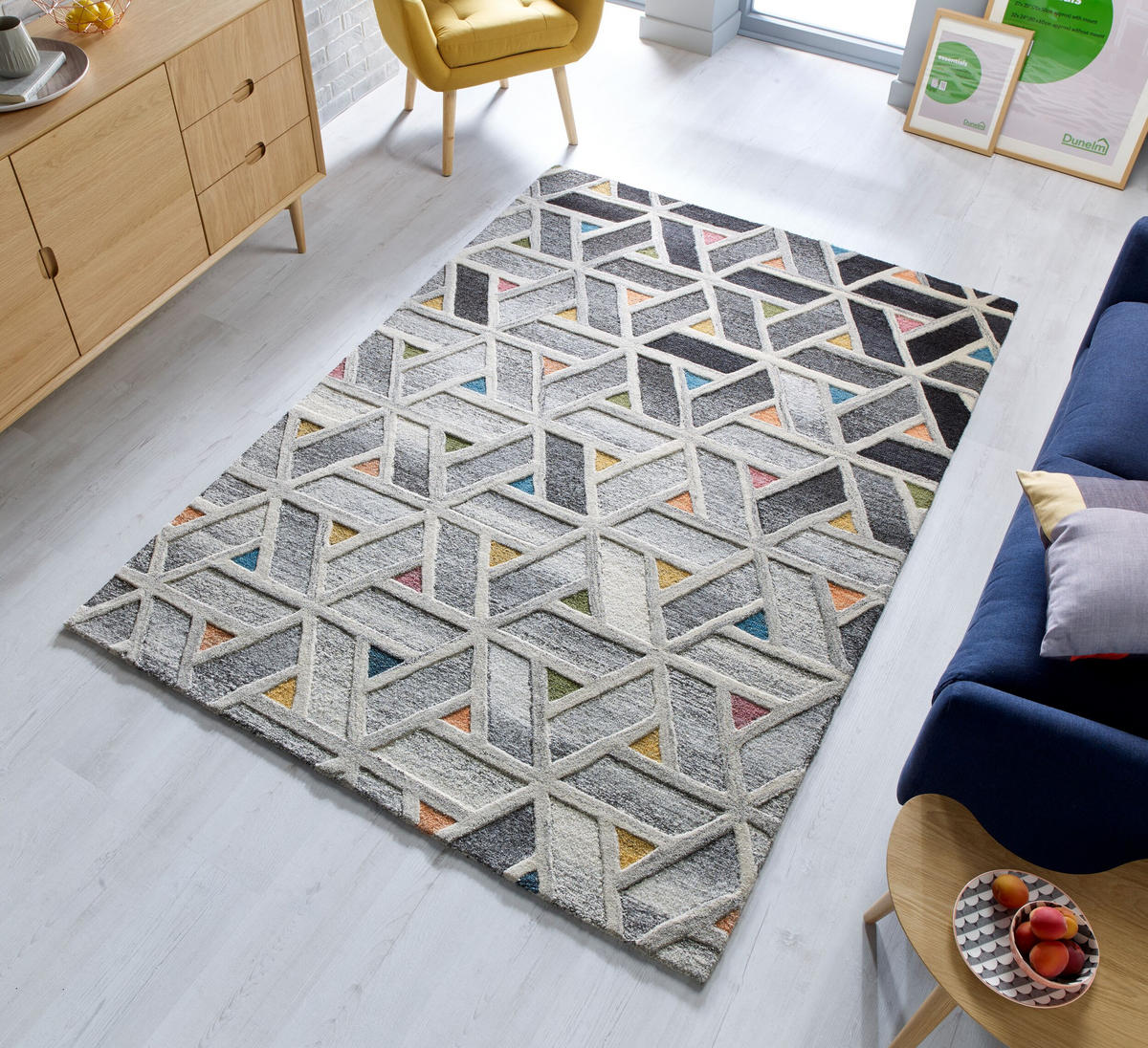 WOLLTEPPICH Hoch-Tief-Design, Geo-Muster ESK SAM, Grau-Multi 160x230 cm - Grau, Textil (160/230cm) - KADIMA DESIGN