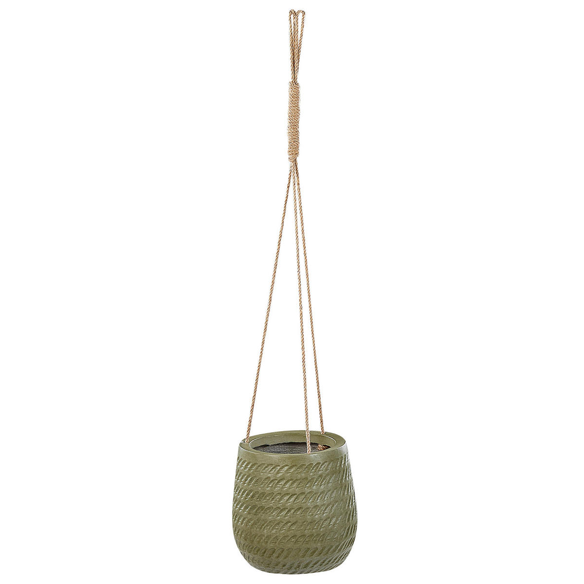 BLUMENAMPEL olivgrün rund 20/20/21 cm Livadia - Grün, Naturmaterialien (21cm) - Beliani