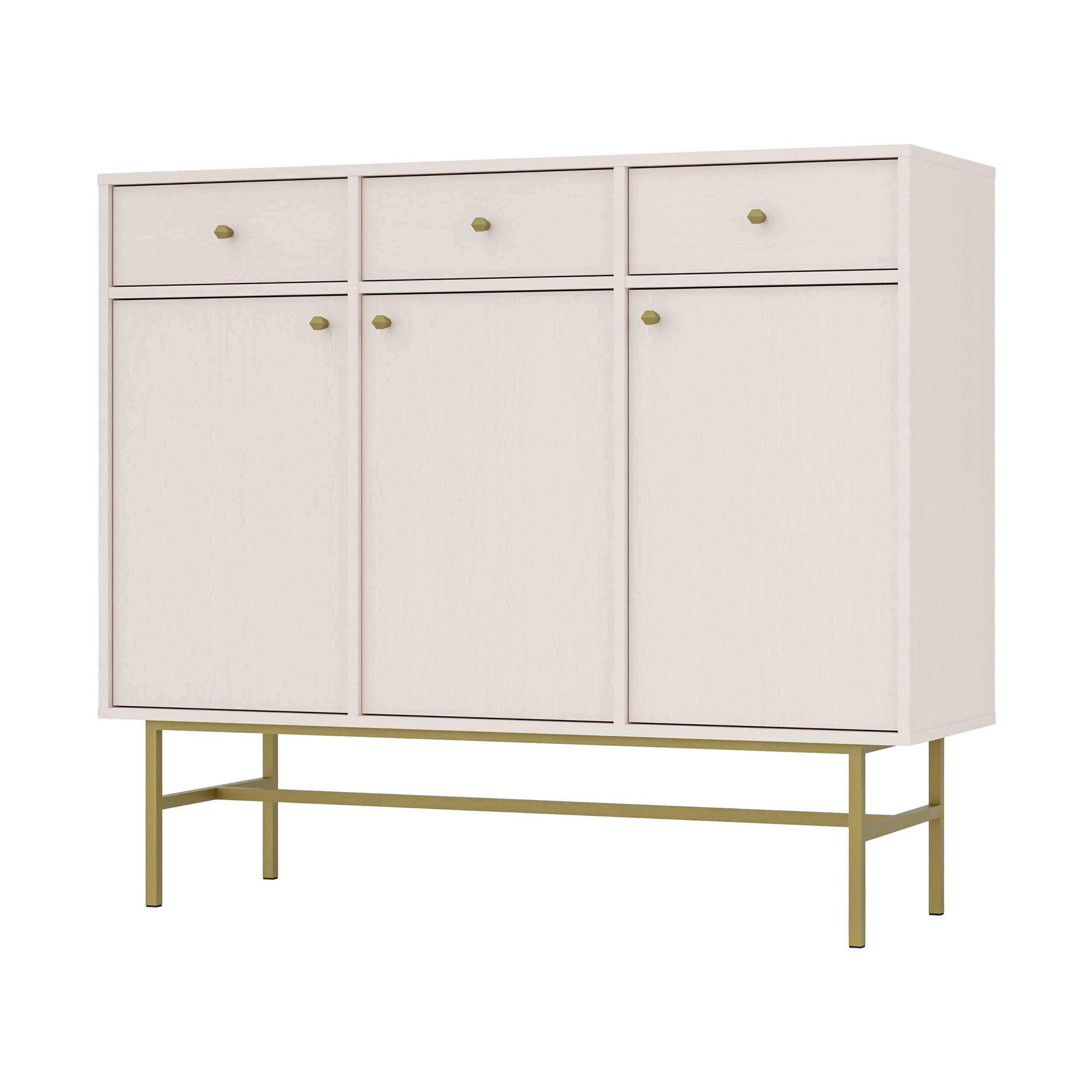 KOMMODE TORINO 125/108/41 cm mit 3 Schubladen 3 Türen Beige - Beige, Holzwerkstoff (125/108/41cm) - MASSENO