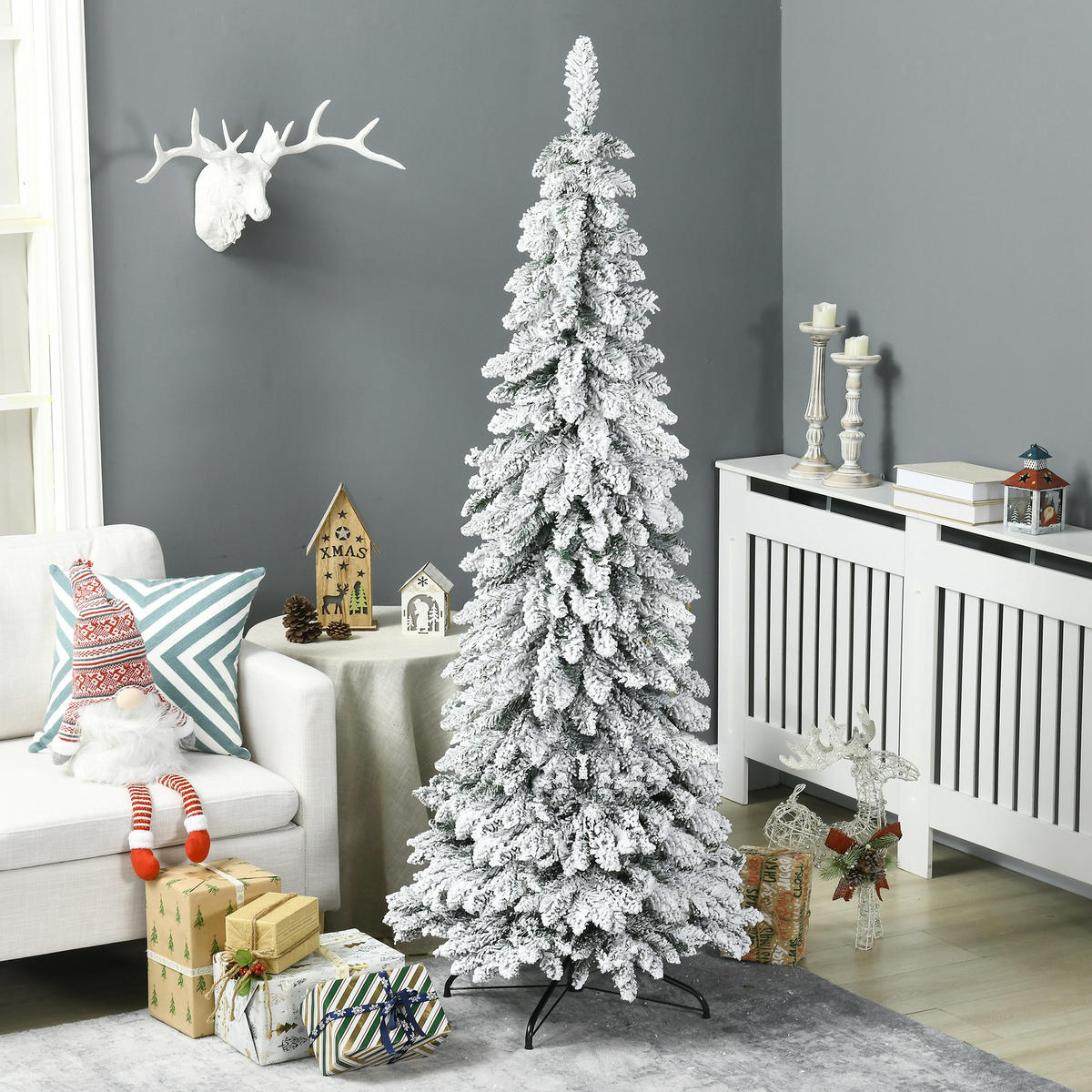 WEIHNACHTSBAUM DE-41620 180 cm, 523 Zweige, Kunstschnee, schlank - Grün, Kunststoff (180cm) - ComfortXL