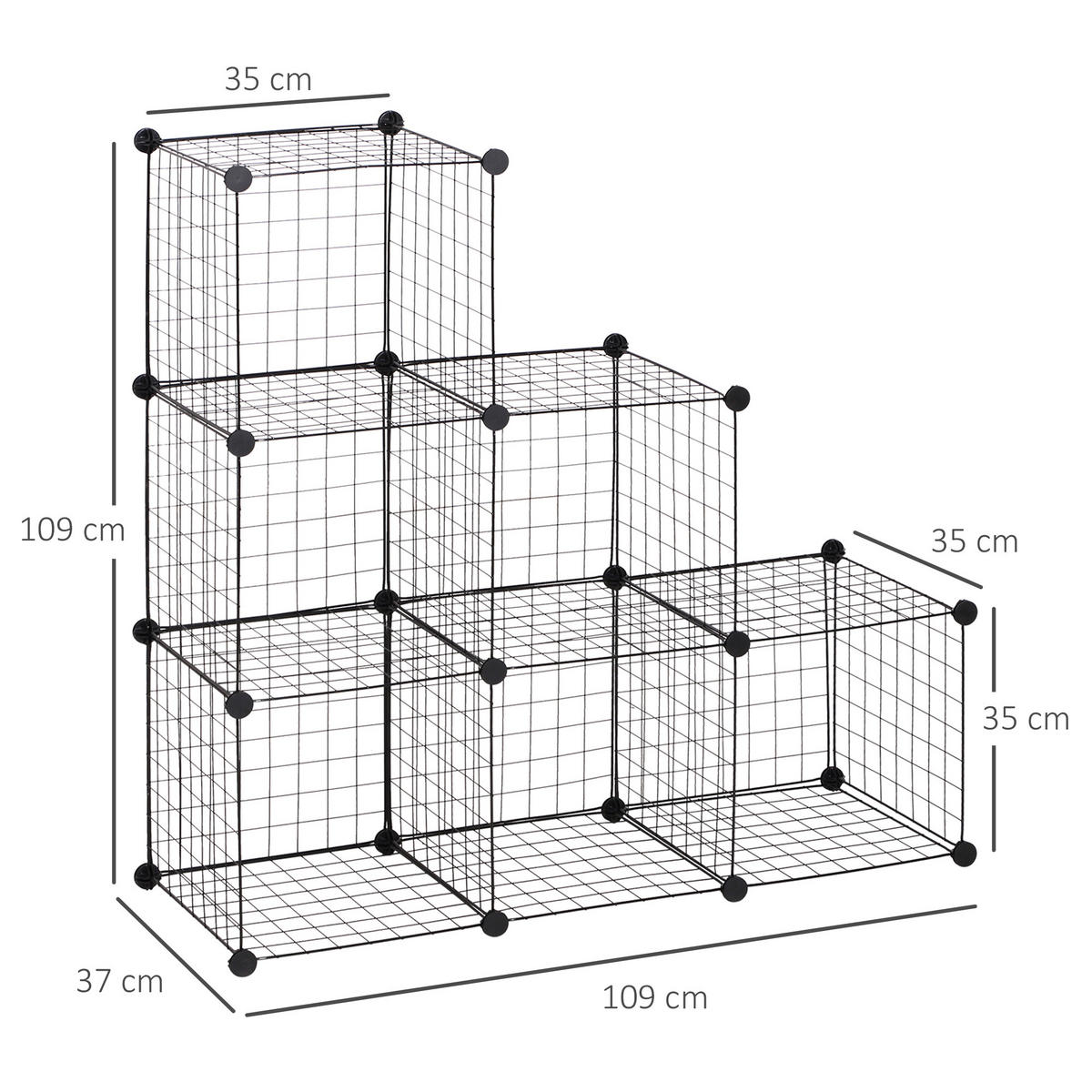 STECKREGAL mit 6 Fächern, Schwarz, 109 x 37 x 109 cm - Schwarz, Metall (109/109/37cm) - HOMCOM