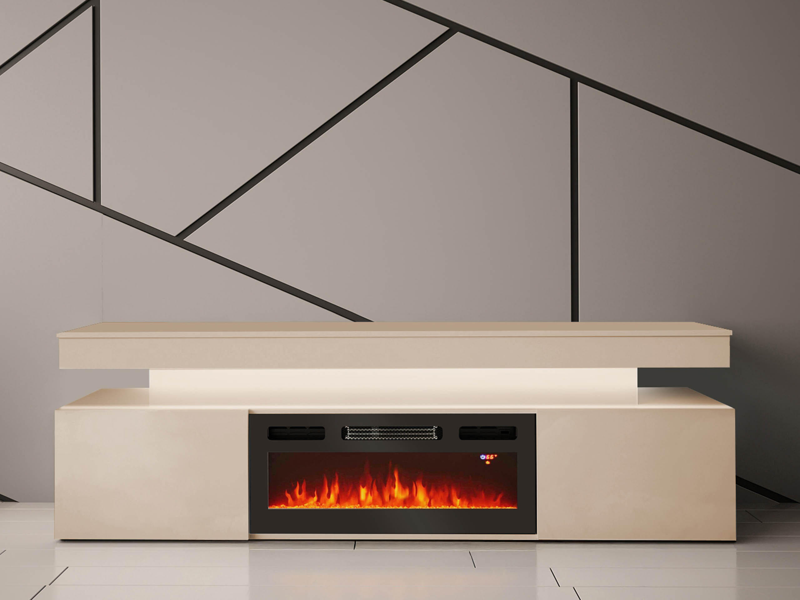 TV-LOWBOARD EF 2D Glossa Bis mit Kamin - Sandfarben, Holzwerkstoff/Kunststoff (190/59/41cm) - MIRJAN24