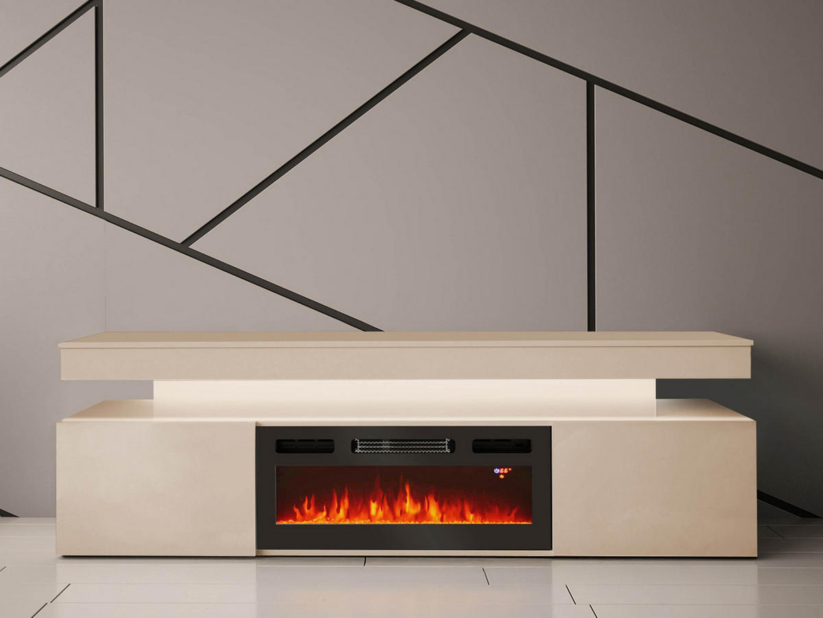 TV-LOWBOARD EF 2D Glossa Bis mit Kamin - Sandfarben, Holzwerkstoff/Kunststoff (190/59/41cm) - MIRJAN24