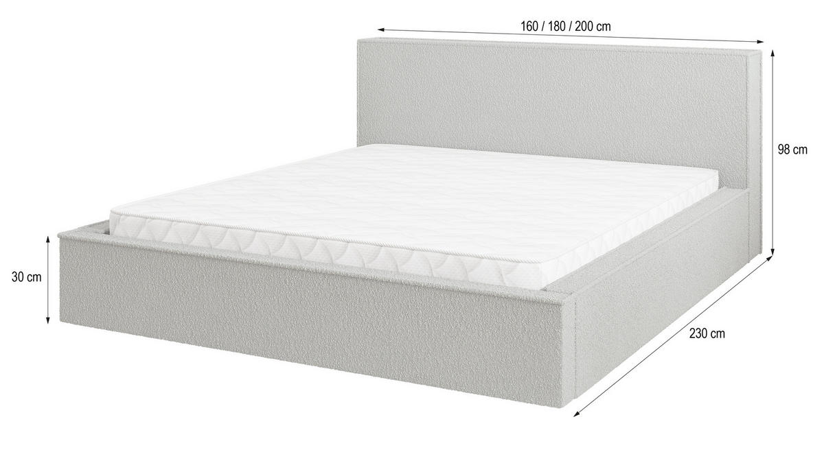 POLSTERBETT CELORA 140x200 cm mit Bettkästen - Hellgrau - Hellgrau, Holz (140/200cm) - MASSENO