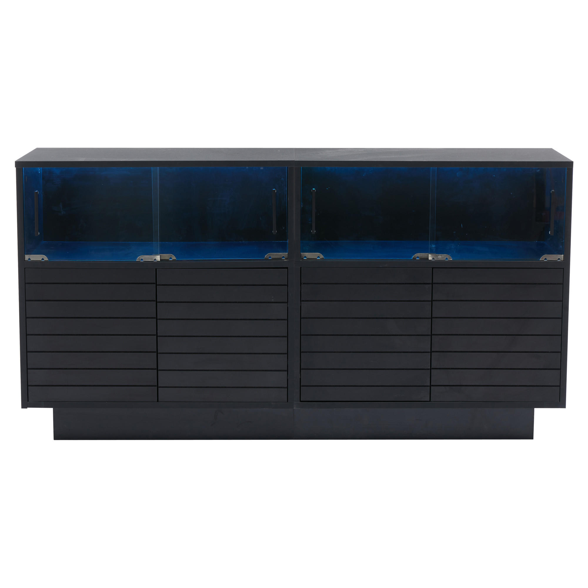 SIDEBOARD DE-37769 mit 4 Glastüren und LED-Beleuchtung Schwarz - Schwarz, Holzwerkstoff (130/68/35cm) - ComfortXL