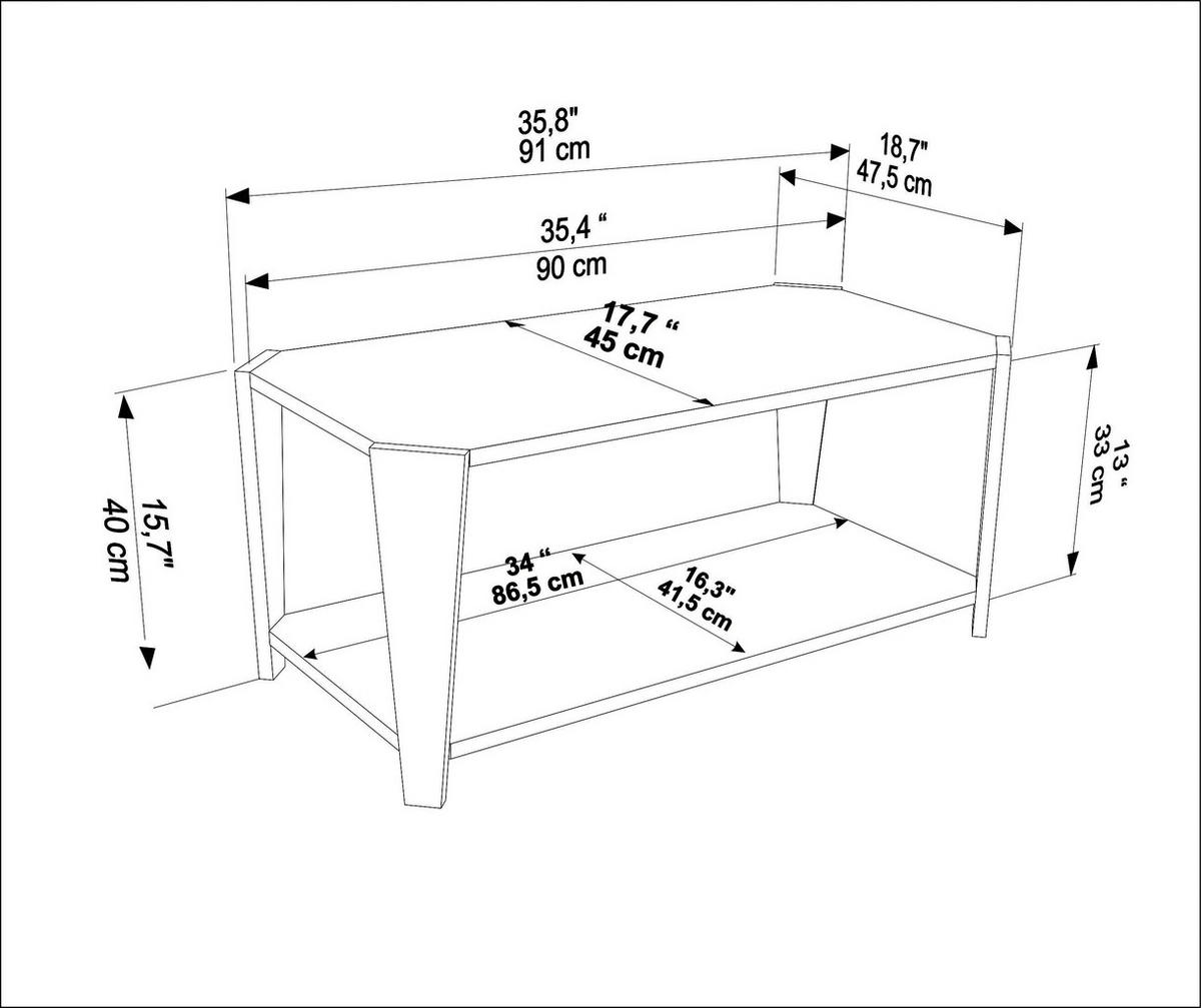 COUCHTISCH Monaco - Schwarz/Braun, Holzwerkstoff (91/47.5/33cm) - Decorotika