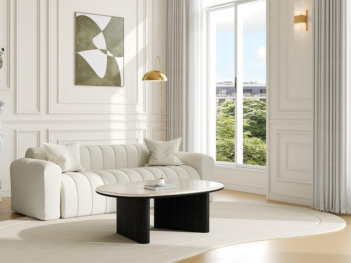 COUCHTISCH - 97 cm x 74 cm - marmor - schwarz, beige Cormina - Beige/Schwarz, Stein (74/97/35.5cm) - Vente-Unique