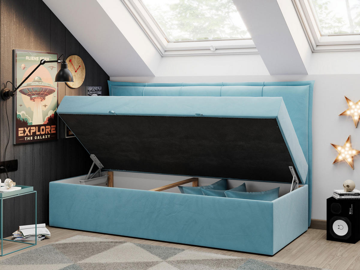 BOXBETT BANCO 90/200 Blau Velvet - H3 - Blau, Holz/Textil (90/200cm) - MKS