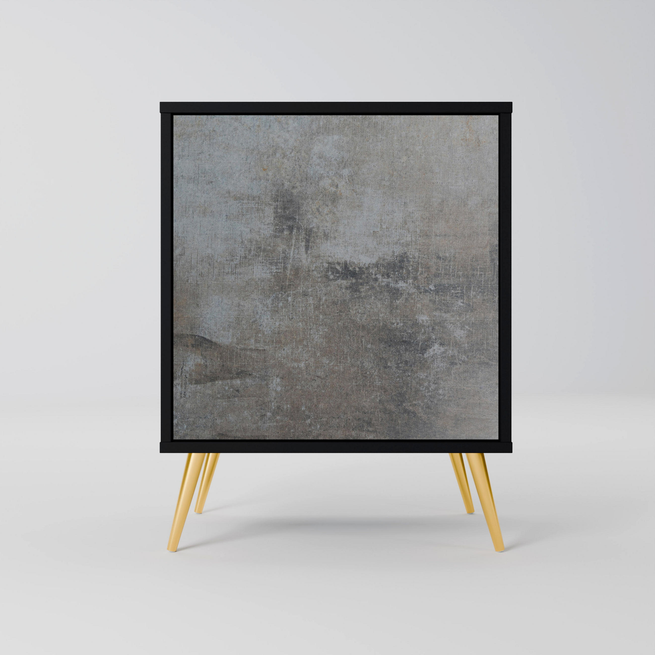 SIDEBOARD CONCRETE WALL, Schwarz, 57,5x42x75,5 cm, Goldfarbene Metallfüße - Goldfarben/Multicolor, Holzwerkstoff/Metall (57.5/75.5/42cm) - SpaceRebels