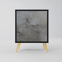 SIDEBOARD CONCRETE WALL, Schwarz, 57,5x42x75,5 cm, Goldfarbene Metallfüße - Goldfarben/Multicolor, Holzwerkstoff/Metall (57.5/75.5/42cm) - SpaceRebels