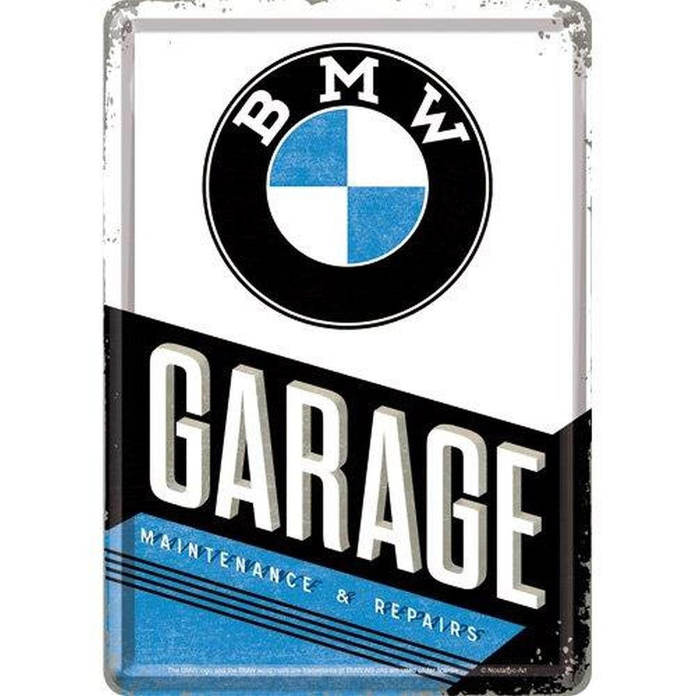 MINIBLECHSCHILD 10/14 cm BMW BMW Garage - Multicolor, Metall (10/14/0.1cm) - Nostalgic-Art