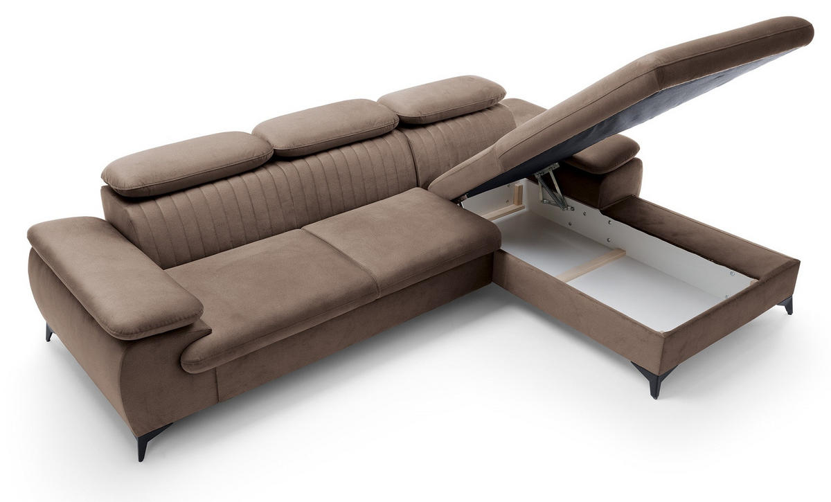 ECKSOFA 280 cm Xanto M, Schlaffunktion, verstellbaren Kopfstützen, Rechts, Braun - Braun, Holz (193/280cm) - Emporius
