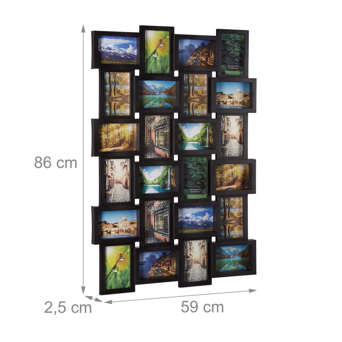 FOTORAM Svart för 24 foton 10x15 cm - Svart, Träbaserade material/Plast (59/2.5/86cm) - Relaxdays