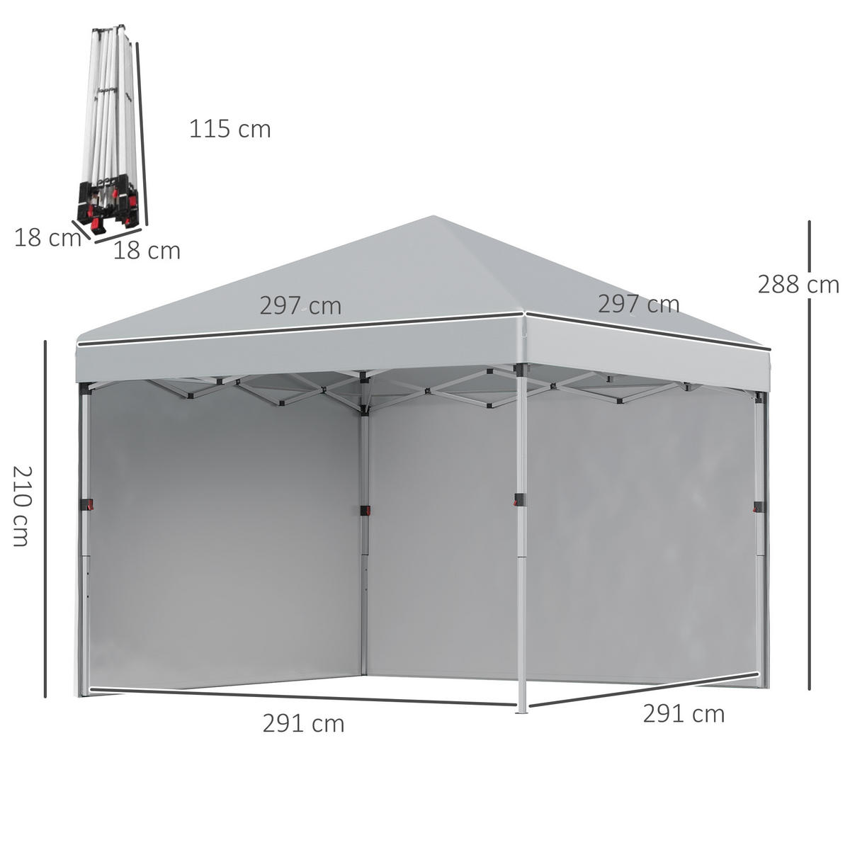 FALTPAVILLON, Stahl, Oxfordstoff, Hellgrau - Hellgrau, Metall (297/288/297cm) - Outsunny