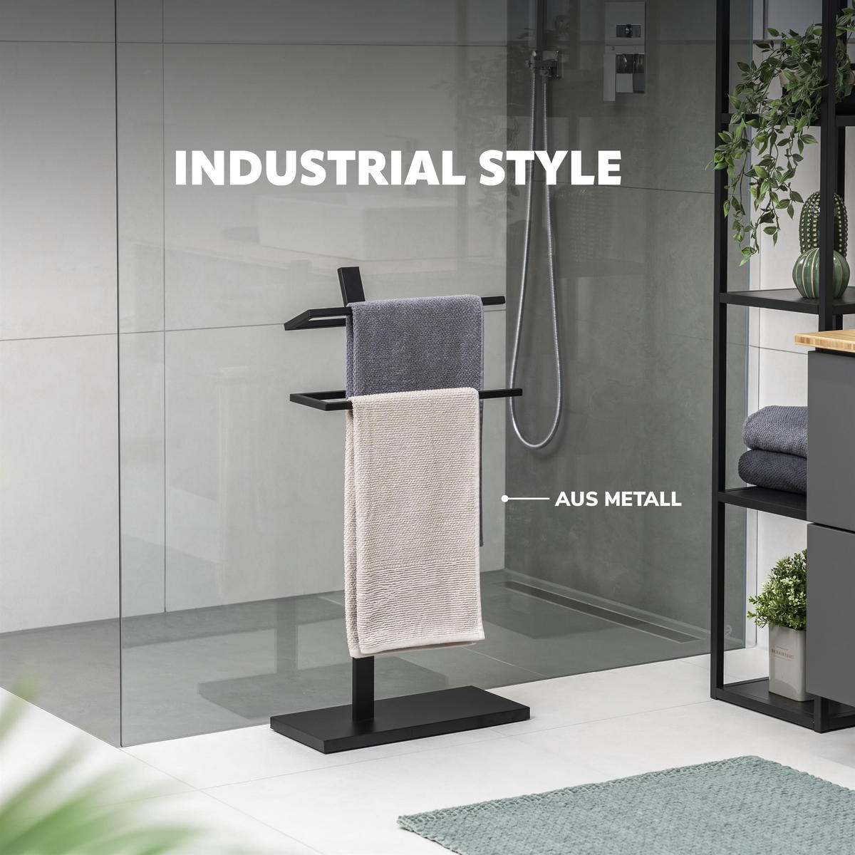 HANDTUCHHALTER, schwarz - Schwarz, Metall (42/80.5/19cm) - eluno