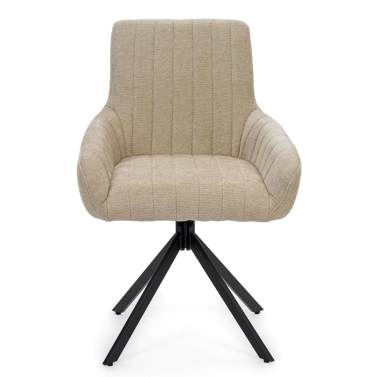 STUHL LUINO drehbar gepolsterter mit Steppung - hellbeige - Chenille - Ecru/Schwarz, Textil/Metall (58/87/60cm) - NEW HOME