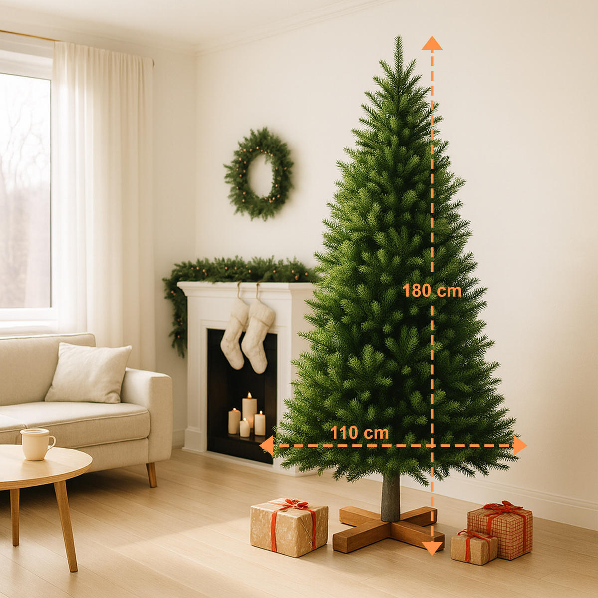 KUNST-WEIHNACHTSBAUM - Dunkelgrün, Holz/Kunststoff (180cm) - Relaxdays