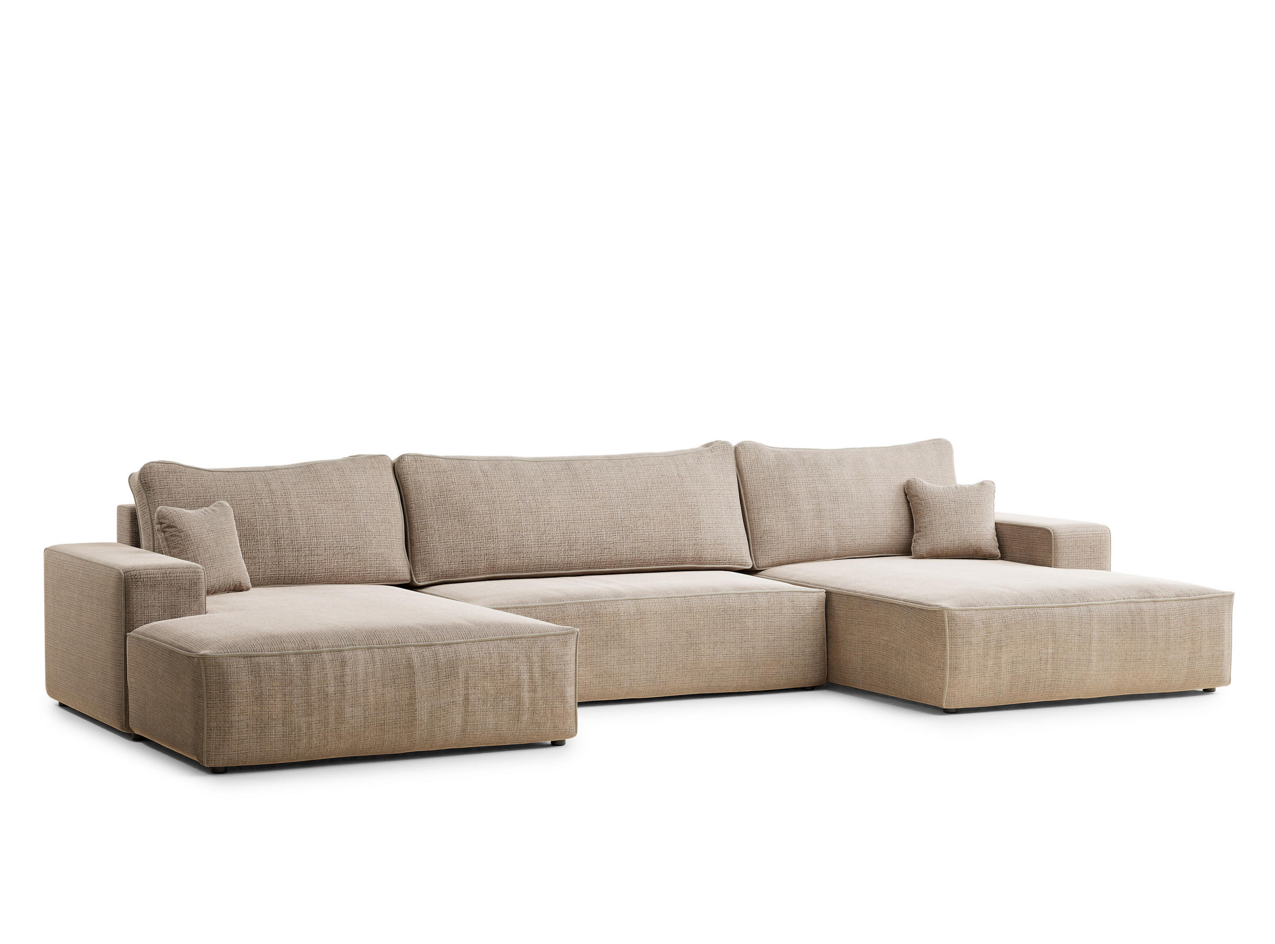 WOHNLANDSCHAFT Deseo Beige Chenille-Stoff - Beige/Schwarz, Holz/Holzwerkstoff (398/70/148cm) - Maison de Reve