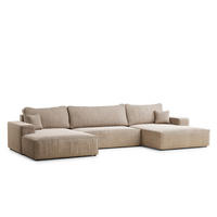 WOHNLANDSCHAFT Deseo Beige Chenille-Stoff - Beige/Schwarz, Holz/Holzwerkstoff (398/70/148cm) - Maison de Reve