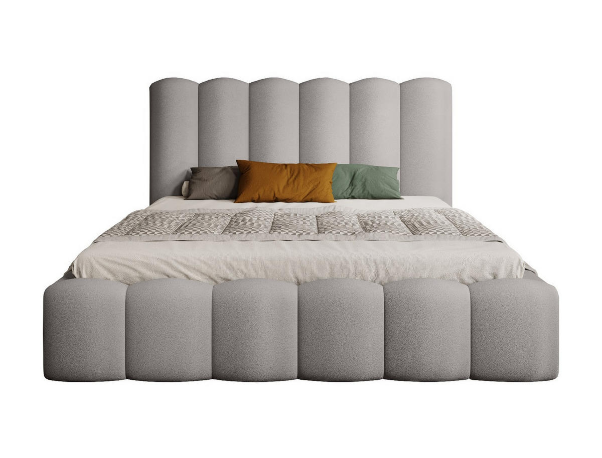 POLSTERBETT Komfortables Polsterbett Mona V 160x200 cm – Bett mit Stauraum & Halbwalzen-Design, Esche - Eschefarben/Schwarz, Holzwerkstoff/Kunststoff (160/200cm) - DomoHome
