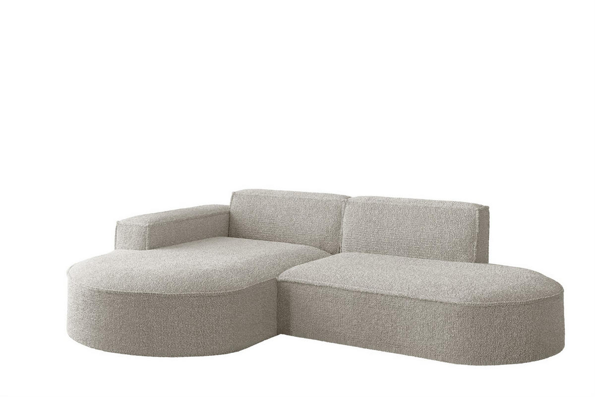 ECKSOFA Palma Xs Ottomane Ascot Bukla - Perlmutt, Holzwerkstoff/Textil (236/165cm) - Fun Möbel