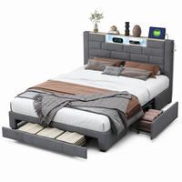 POLSTERBETT 140/200 cm mit LED, USB, Kopfteilregal & Stauraumschubladen - Grau, Holz/Metall (140/200cm) - Joyfair