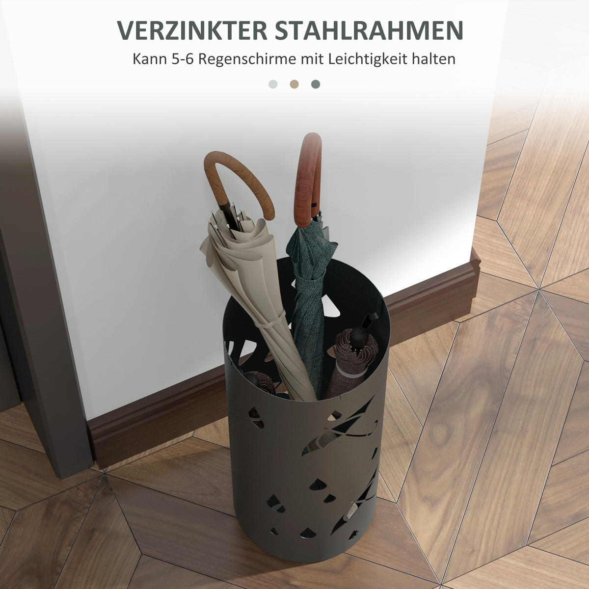 SCHIRMSTÄNDER mit 4 Haken Stahl Ø17 x 41 cm Dunkelgrau - Dunkelgrau, Metall (17/41/17cm) - HOMCOM