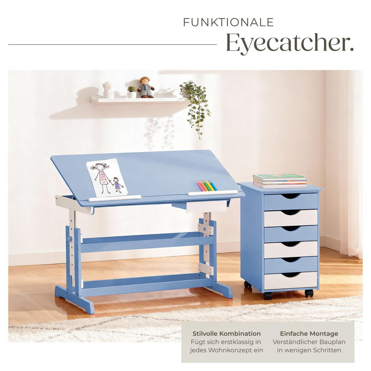 SCHREIBTISCH ,pflegeleicht,blau - Blau, Holz (55/94/109cm) - tectake