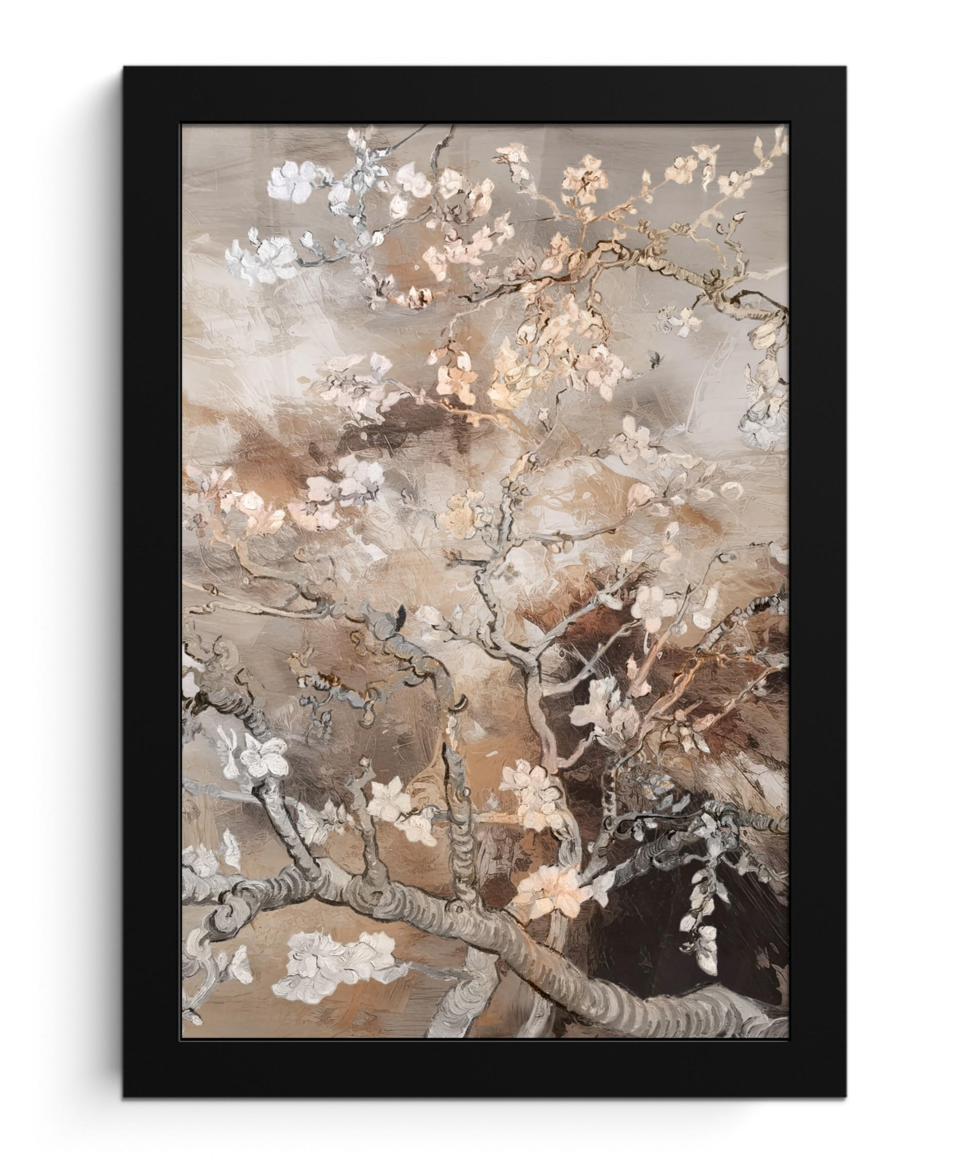 GERAHMTES BILD Mandelblüte - Kunst - Van Gogh - Beige - Abstrakt 20x30 cm - Braun, Papier (20/30cm) - MuchoWow