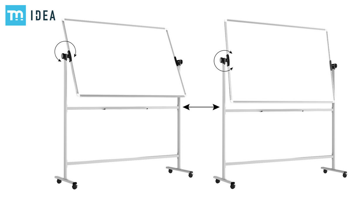 MOBILES Board, Serie: TM Idea/Flex - mit doppelseitiger Whiteboard-Oberfläche, drehbar, 150x100 cm - Weiß, Metall (150/100/62cm) - ALLboards