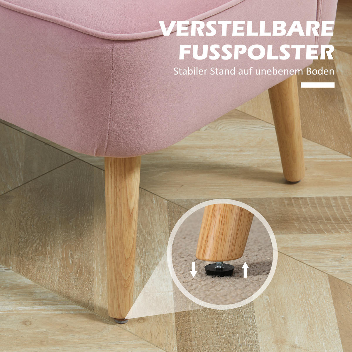SOFA 2-Sitzer Couch Stoffsofa Sitzmöbel Polstersofa Loungesofa breit Rosa - Rosa/Naturfarben, Holz/Textil (56.5/77/117cm) - HOMCOM