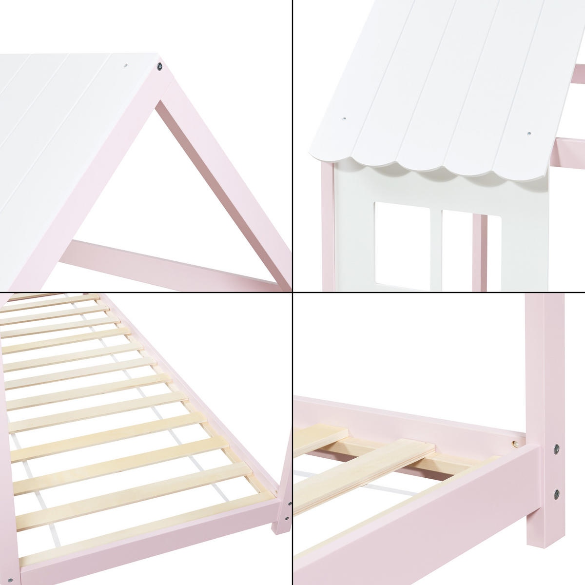 HAUSBETT Tostedt - Hellrosa/Weiß, Holz (90/200cm) - [en.casa]