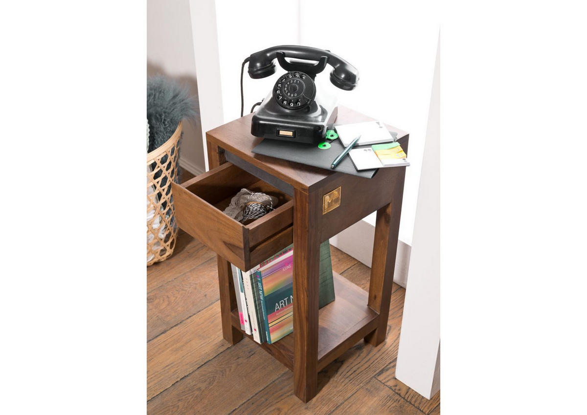 BEISTELLTISCH Sheesham 30x30x60 noble unique lackiert SYDNEY #134 - Braun, Holz (30/30/60cm) - Massivmoebel24